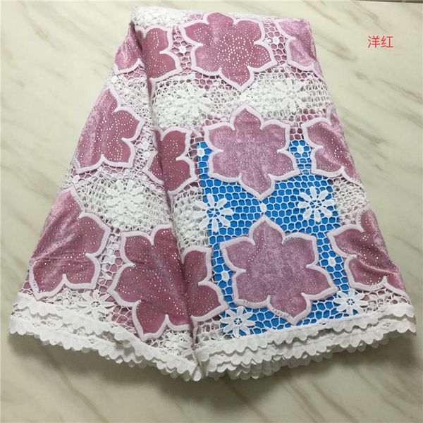 

2019 new arrival african lace fabric embroidered lace milk silk laces fabrics for women dresses 5yards/lot pl66-377, Pink;blue