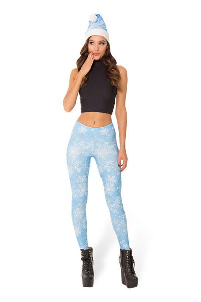 

models in europe and america christmas snowflake digital printing leggings elasticity slim fit women's athletic pants, Black
