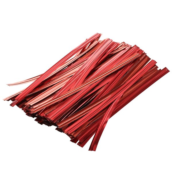 

100 pcs red metallic twist ties for cello candy bags party 8cm bag clips