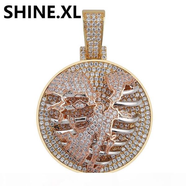 

iced out personalized skeleton heart medallion pendant necklace men with tennis chain bling hip hop gold silver color charm chain jewelry