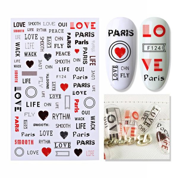 

1 pc young new retro nail stickers valentine romance letter water transfer decal stickers special style diy nail art decor, Black