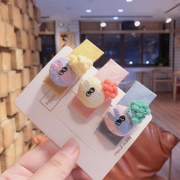 

2020 new korea cute children hairpin simple sweet color cloth embroidered barrettes for girl fashion hair accessories, Slivery;white