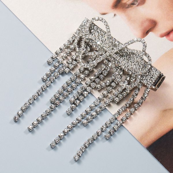 

find me acrylic bowknot hair clips for women alloy rhinestone tassel side barrettes 2019 new fashion hair jewelry accessories, Golden;white