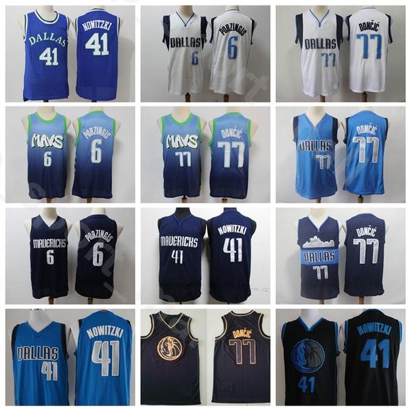 

men kristaps porzingis jersey dirk nowitzki luka doncic edition earned city basketball all stitched black navy blue white good quality, Black;red