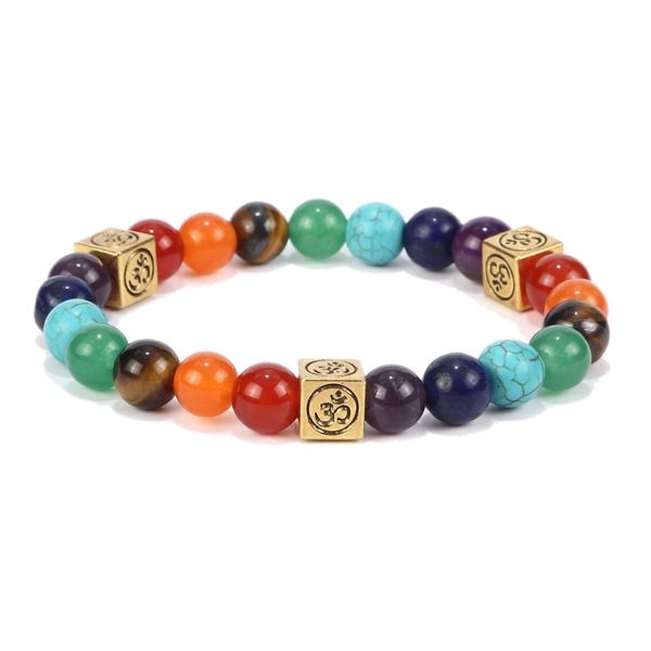 7 Chakra Cura Contas de Equilíbrio Pulseira unisex Yoga Energia Pulseira De Pedra Natural 8mm de Metal Amantes de Jóias Casuais Rainbow