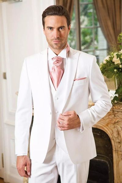 

new custom white wedding men suits slim fit groomsmen tuxedos one button man suits(jacket+pants+vest)prom wear 583, Black;gray