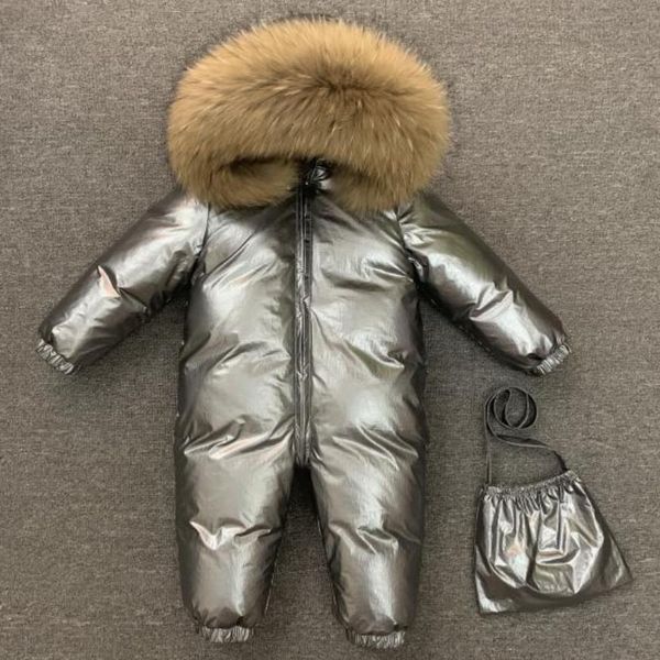 

russia winter kids girls boys snowsuit jumpsuit baby real fur collar thicken 90% white duck down jackets kids coats, Blue;gray