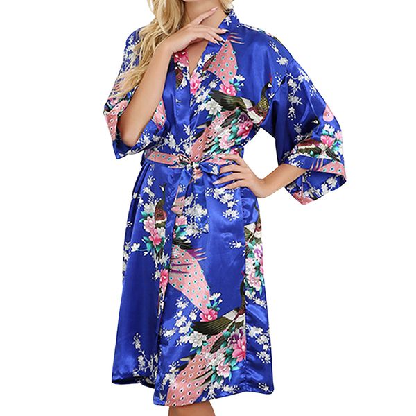 

satin wedding bride bridesmaid robe floral kimono robe half sleeve sleepwear cardigan nightgown dress women bathrobe, Black;red