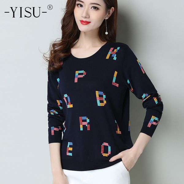 

yisu 2019 spring sweater women o-neck letter printed sweater pullover female soft knitted sweaters jumper casual loose sweaters, White;black