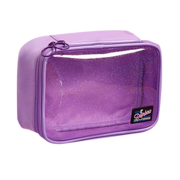 

transparent moon rainbow cosmetic case pvc storage bag waterproof girls large capacity make up bag women purple
