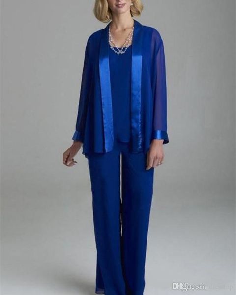 

royal blue 2019 платья для матери невесты брючный костюм с длинным рукавом для матери комбинезон шифон свадебное платье для гостей 3 шт. на, Black;red