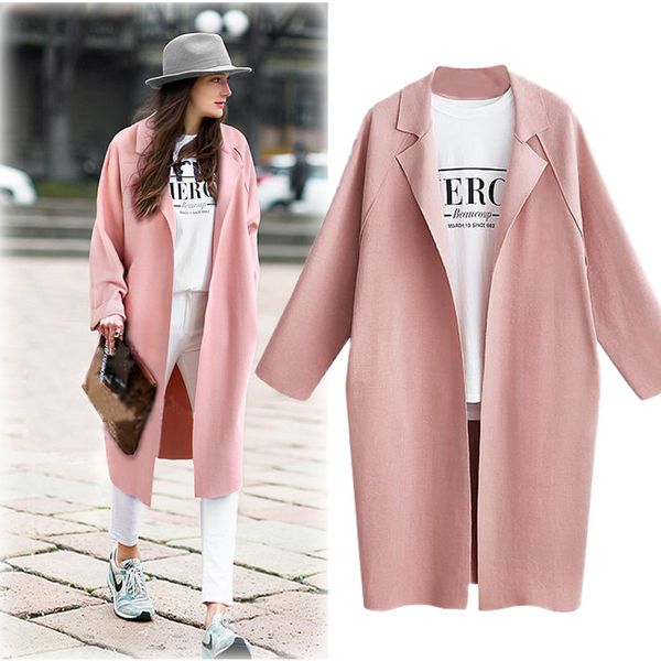 

new 2018 autumn women trench coat windbreaker fashion loose long cardigan feminino casual long sleeve outerwear gift, Tan;black