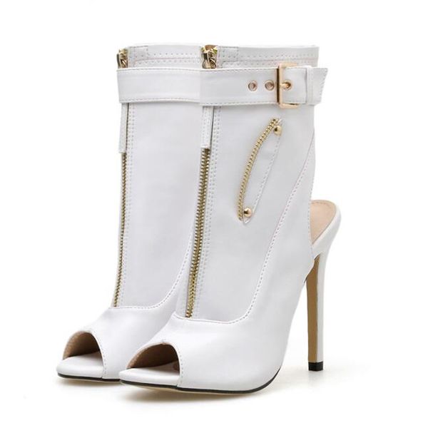 

2020 summer new womens ankle boots sandals pu leather buckle strap zip stiletto heels plus size 35-40 shoes, Black