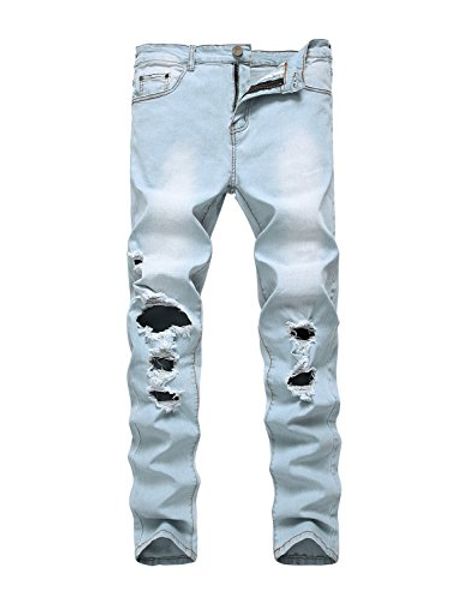 

david.ann men's ripped destroyed skinny denim jeans with holes, Blue