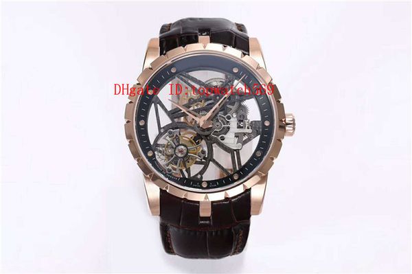 

excalibur stainless mechanical wristwatch real openworked hand-winding watch crystal dial sapphire tourbillon rose rddbex0392 steel ocfh, Slivery;brown