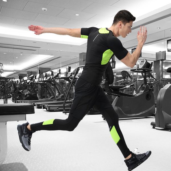 

man gym fitness sport suit clothes men's running wear quick dr, White;red