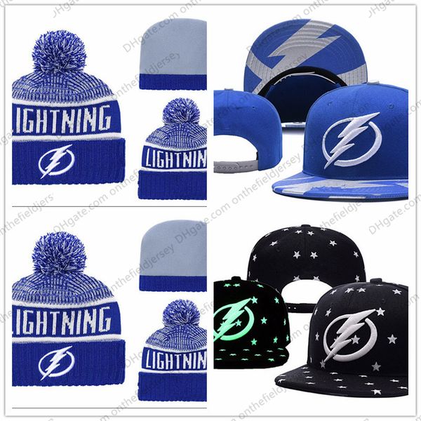 

Men's Tampa Bay Lightning Ice Hockey Knit Beanie Embroidery Adjustable Hat Embroidered Snapback Caps Black Blue White Stitched Knit Hat