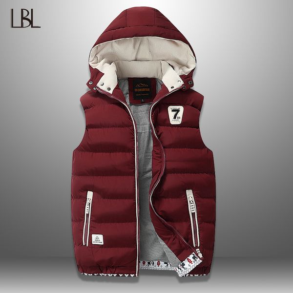 

men's vests vest winter down casual waistcoat sleeveless jacket plus size 5xl warm overcoats hat detachable, Black;white