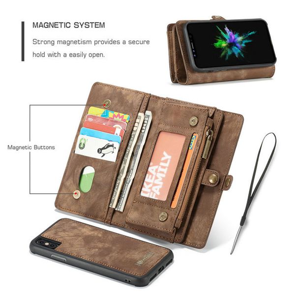 

fashion leather magnetic case for iphone x 8 7 6 plus samsung s10 case multi function zipper wallet phone case for huawei p30