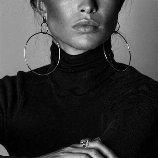 

новый гипербола большой двойной hollow круг падения мотаться серьги цвета золота заявление серьги для женщин букле d'oreille фам 2019, Golden;silver