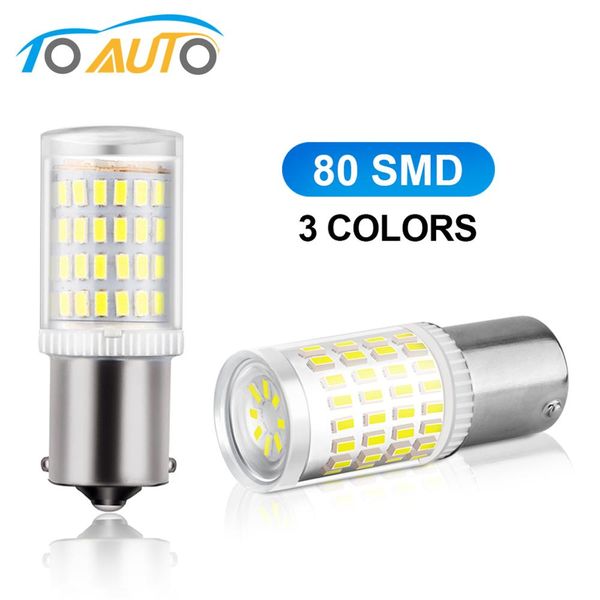 

2pcs led 1156 ba15s p21w turn signal brake car lights 1157 p21/5w bay15d 80 smd 3014 auto lamp white red amber 12v