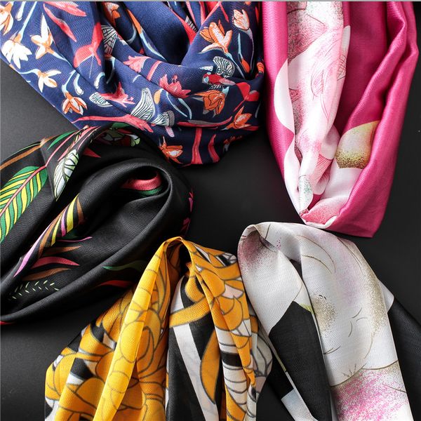 

2019 twill silk scarf multicolor square scarves paris design print kerchief woman neck shawl wraps echarpe