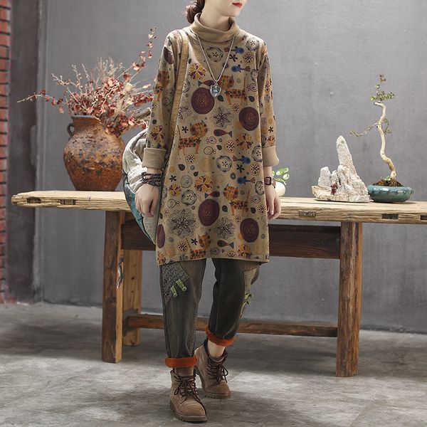 

women's sweaters johnature turtleneck print women sweater casual pullovers 2021 spring loose clothes full sleeve leisure long, White;black