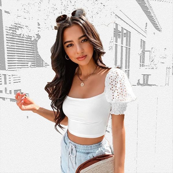 

2020 women's stitching bubble sleeve women 2020 women's stitching bubble sleeve lace lace women, White