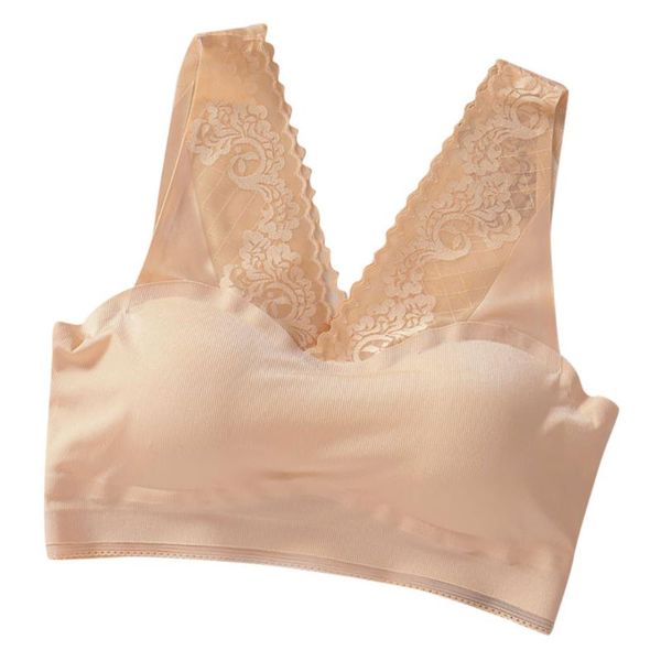 

women rimless bras underwear wireless bra seamless bra plus size breathable chest pad wearing sports underwear #4, Red;black