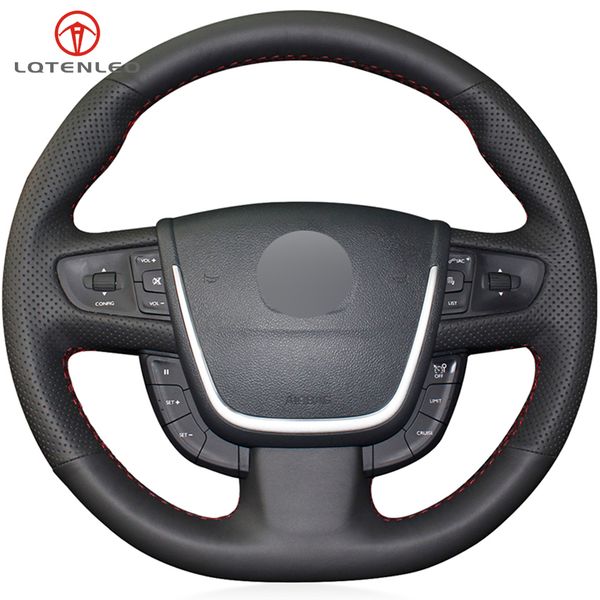 

lqtenleo black artificial leather hand-stitched car steering wheel cover for 508 2011-2018 508 sw 2011-2018