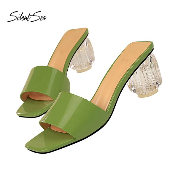 

silentsea women shoes slip on square toe high heels ol classic lady comfort slipper candy color 6.5cm outdoor slides, Black