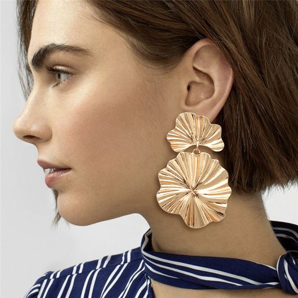 

geometric leaf shape big drop earrings for women statement leaves dangle bohemia flower fashion steampunk earrings metal, Silver