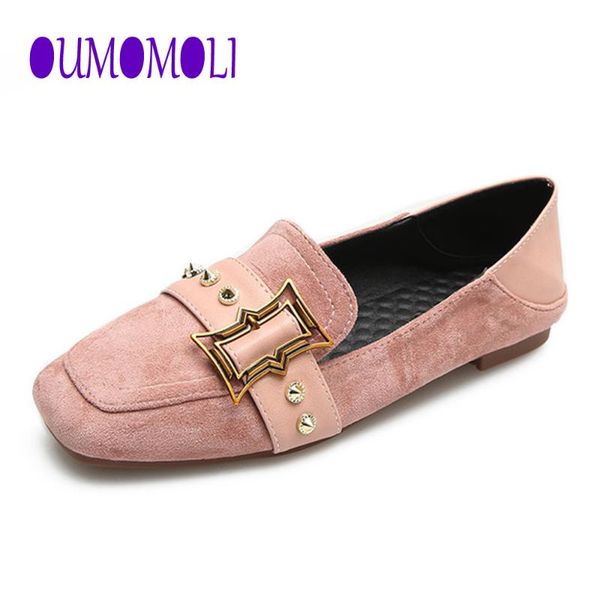 

2020 metal buckle decoration boat shoes shoes woman suede moccasins flats ladies girls casual loafers q132, Black