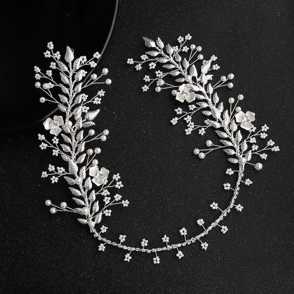 

1pcs silver color long leaf hair bands wedding hair jewelry accessories pearl head decoration flower hair ornament tiara, Golden;white
