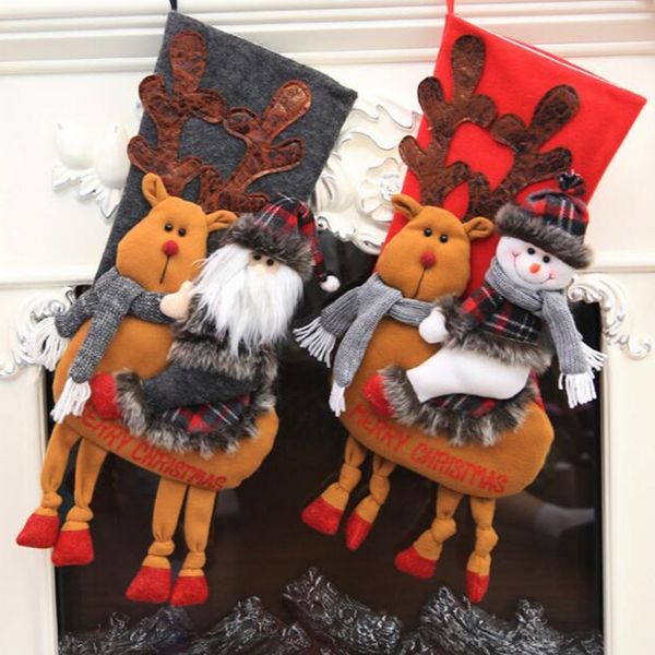 

50*25cm large christmas socks gift bag door wall tree pendant hanging door santa claus snowman riding deer home decorations