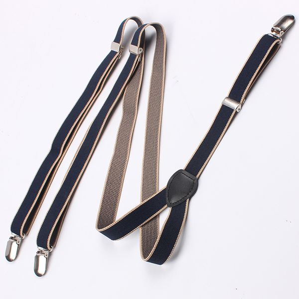 

mantieqingway navy blue solid elastic suspenders for men and women 2 cm width tirantes adjustable 4 clip braces men bretelles, Black;white