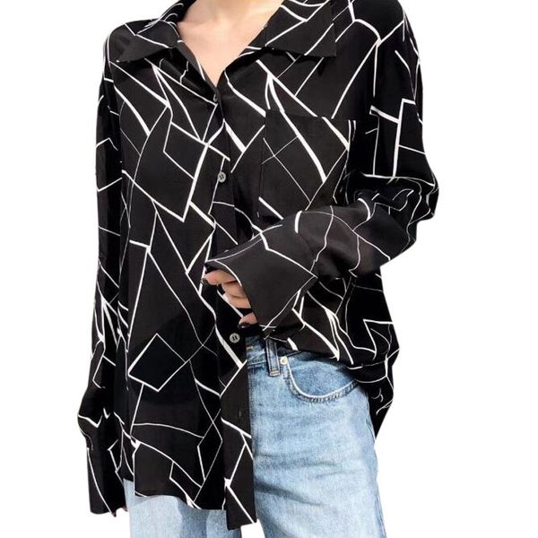 

women's and blouses striped print retro shirts long sleeve black white blouse rk