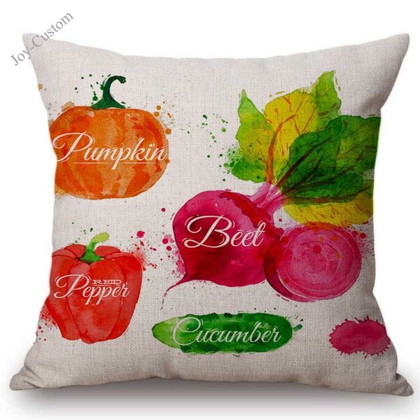 

watercolor vegetable carrot summer fruits dinner room decoration cushion cover cotton linen nordic decorative sofa throw pillow