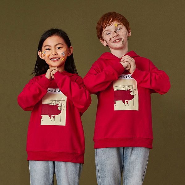 

2019spring нового года свиньи centenario мальчик девочка печать толстовка thin o-образного вырез толстовка unisex хлопок повседневного red т, Black