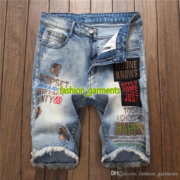 

2019 vintage letter embroidered jeans mens summer european style wind sticker blue denim shorts mens designer fashion summer shorts