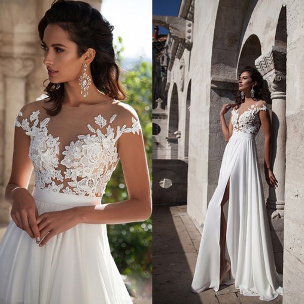 

2019 White Long Sleeve Country Wedding Dresses High Split A Line Plus Size Boho Bridal Gowns Lace Cheap Wedding Dress