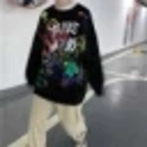 

ladies' sweater 2019 autumn winter plus dresses, graffiti, round neckwear, women's fashion ins, couple's clothes, women, Black