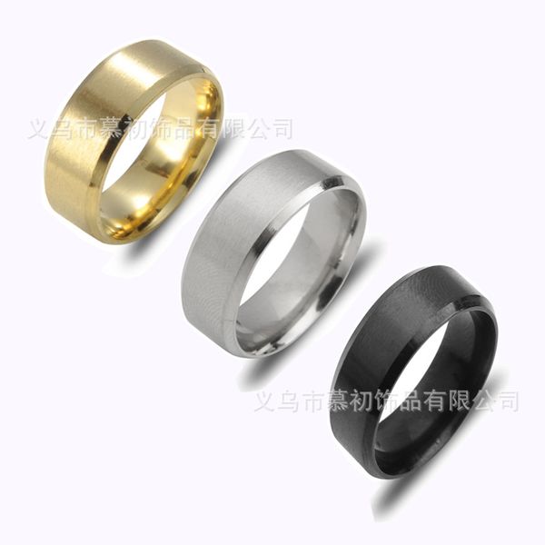 

European and American simple stainless steel mens RING 8MM double bevel classic matte ring wish accessories