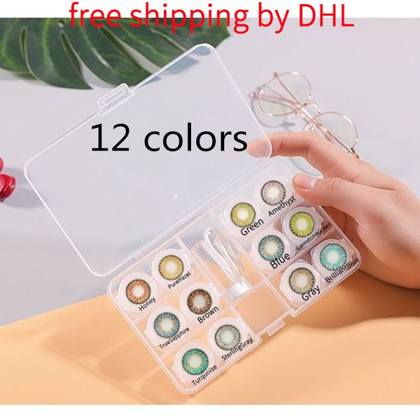 

fresh tri color looking 12 colors 50pairs=100pcs contact lenses cases box