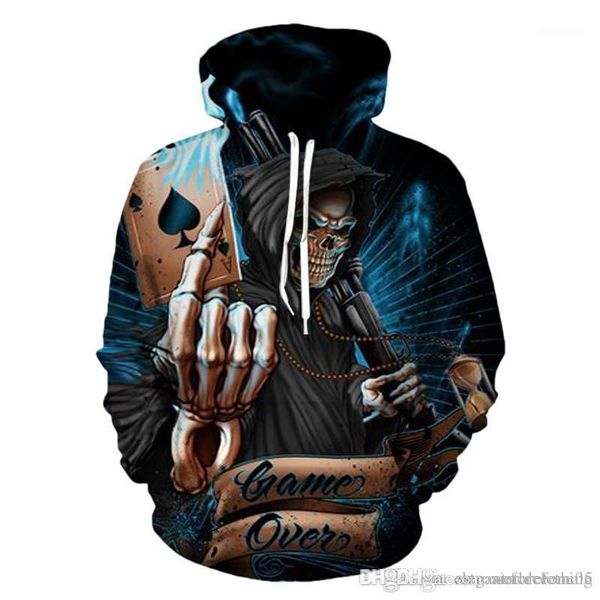 

hoodies spring fashion male clothing skulls printed mens designer pullover death teenager o neck long sleeve luxury, Black