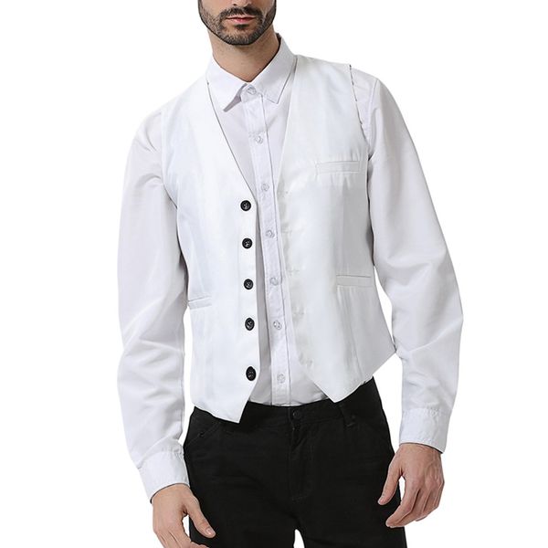 

2019 stylish men fall slim fit high-end business suit vest/male leisure v-neck cotton vest/groom dress black formal size s-3xl, Black;white