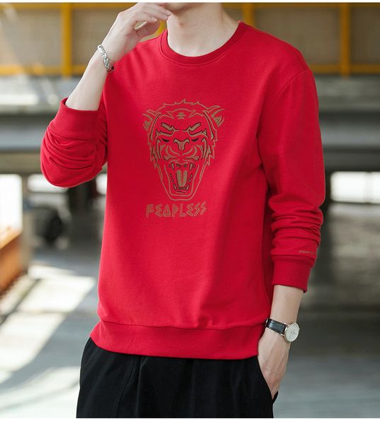 

ms men tiger hoodie print tiger head pattern design threaded cuff o neck pullover long sleeve men casual hoodie sy103, Black