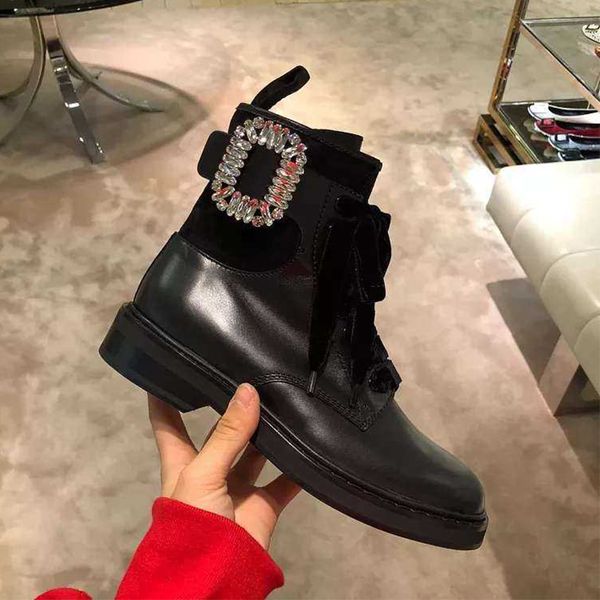 

lace up gladiator shoes women crystal buckle boots mortorcycle ankl botas short boots punk brand designer women shoes, Black