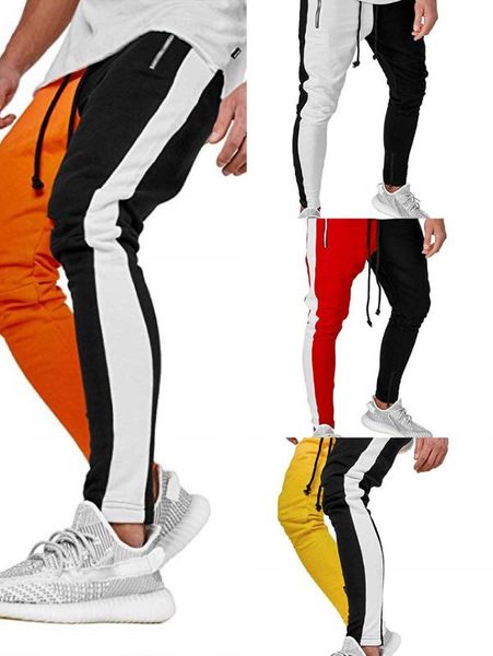 

men's plus size casual sports pants hip-hop fitness trousers color matching foot zipper slim joggers trousers spring autumn, Black