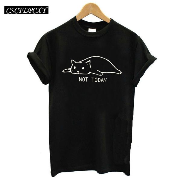 

забавный кот графический тис женщины tshirt не сегодня печать kawaii t shirt women top femme ulzzang мультфильм хиппи camisetas mujer, White